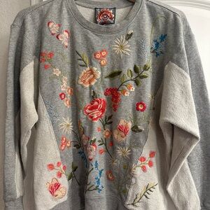 Johnny Was Catalina Contrast French Terry Sweatshirt - Grey